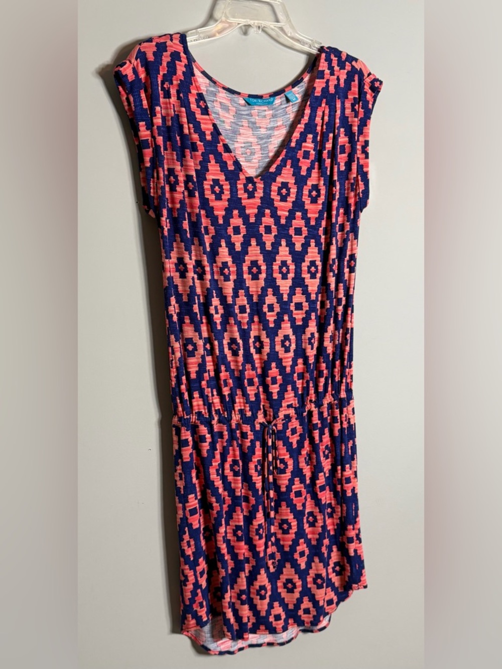 Tori Richard Honolulu Women's Navy and Coral Geo Print Dress Size M - Picture 7 of 11